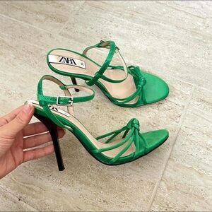 Zara Green Strappy Heeled Sandals